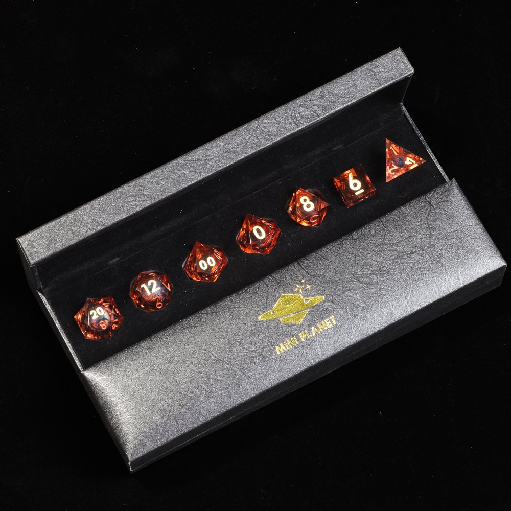 MINI PLANET DND Dice Set Orange Dragon Eye Liquid Core Dice RPG Dungeons&Dragons Wholesale Custom Handmade Polyhedral Resin Dice