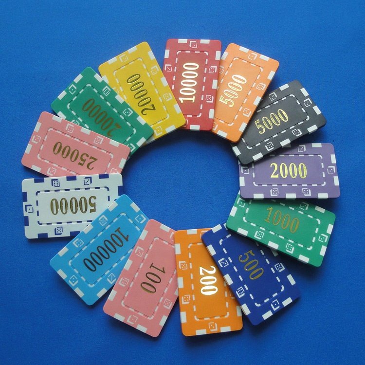 Rectangular shape abs poker chip with hot stamping denmominations