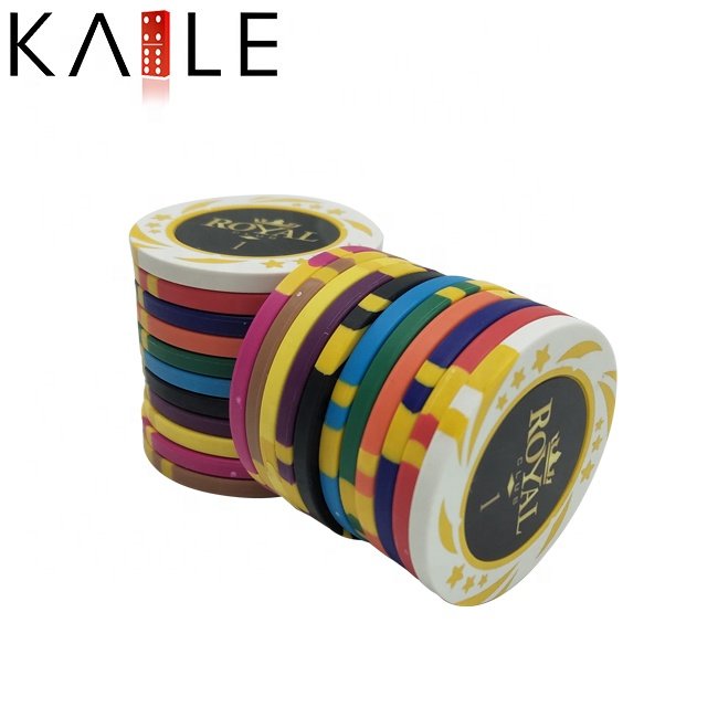 High quality premium 14g single clay poker chips 40mm casino grade royal crown chip with value stickers for poker club game
