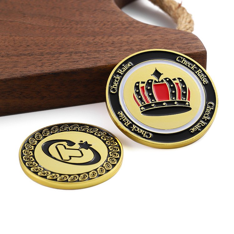 Custom Chip Coin Poker Game Token 3D Enamel Challenge Commemorative Coin With Stand Red Color Velvet Box