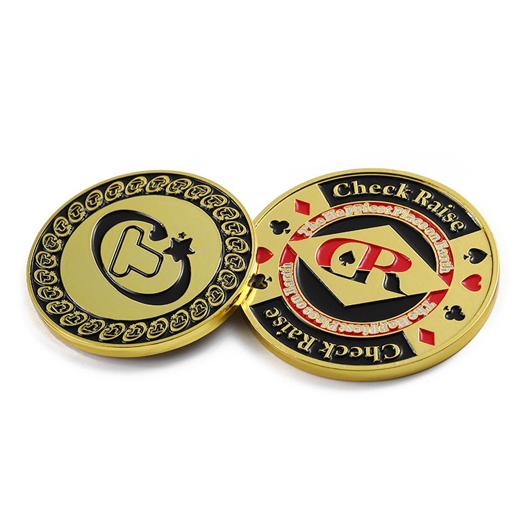 Custom Chip Coin Poker Game Token 3D Enamel Challenge Commemorative Coin With Stand Red Color Velvet Box