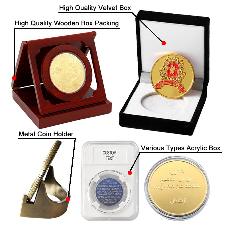 Custom Chip Coin Poker Game Token 3D Enamel Challenge Commemorative Coin With Stand Red Color Velvet Box