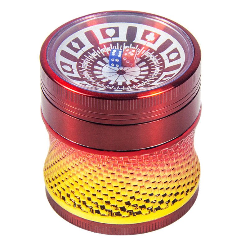 Customs Logo 4-Layer 63mm Sieve Turntable Metal Herb Smoke Tobacco Grinder Poker Bargaining Chip Lighters Smoking Accessories
