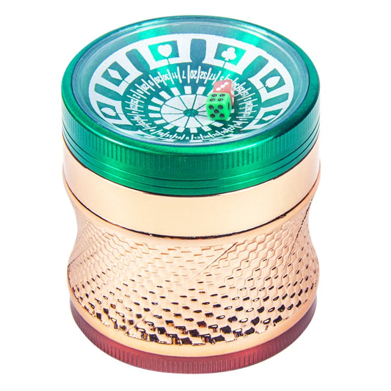 Customs Logo 4-Layer 63mm Sieve Turntable Metal Herb Smoke Tobacco Grinder Poker Bargaining Chip Lighters Smoking Accessories