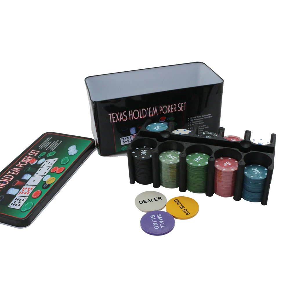 Poker Chip Set Includes Hold em Mat 2 Card Decks Chips Chip Holder and Tin Storage Box Fun Game Night Supplies