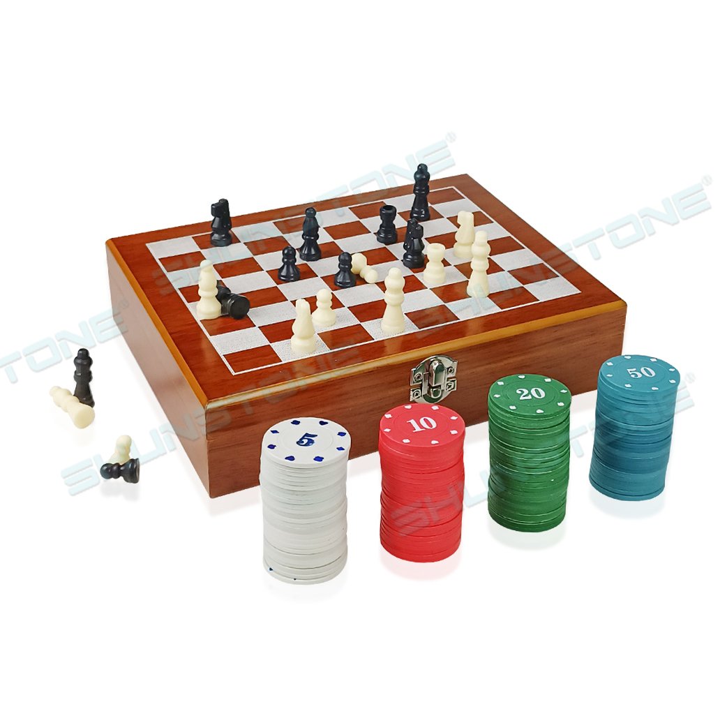 Novelty Chess Board Game Set With Games Chips And Poker Multi Function Game Chess Set Wooden Box
