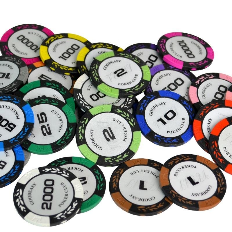Casino quality clay poker chip with customised colour and logo in lay 14 gm casino chip