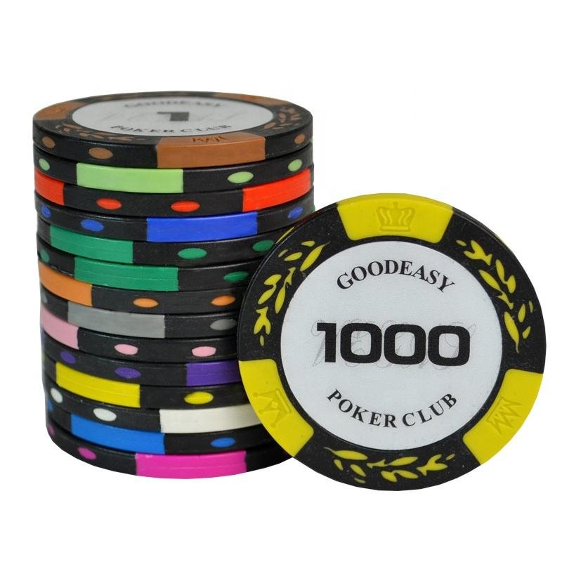 Casino quality clay poker chip with customised colour and logo in lay 14 gm casino chip