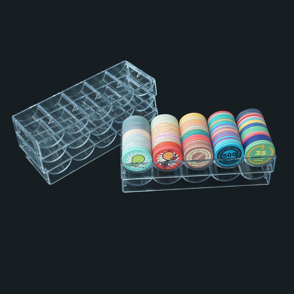 Casino Poker Room AccessoriesClear Acrylic Poker Chip Tray 100pcs Capacity 39 43mm Poker Chip Organizer
