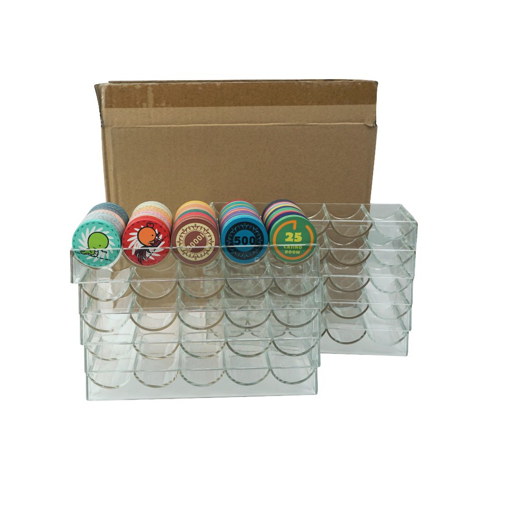 Casino Poker Room AccessoriesClear Acrylic Poker Chip Tray 100pcs Capacity 39 43mm Poker Chip Organizer
