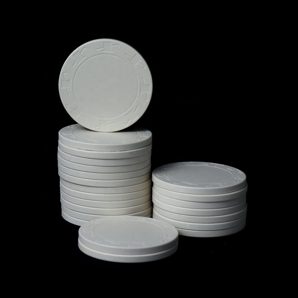 Factory wholesale white blank ceramic chips 43mm 12g top hat and cane grave round chip custom logo for funny game