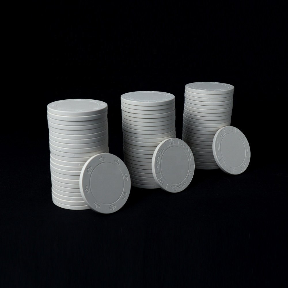 Factory wholesale white blank ceramic chips 43mm 12g top hat and cane grave round chip custom logo for funny game