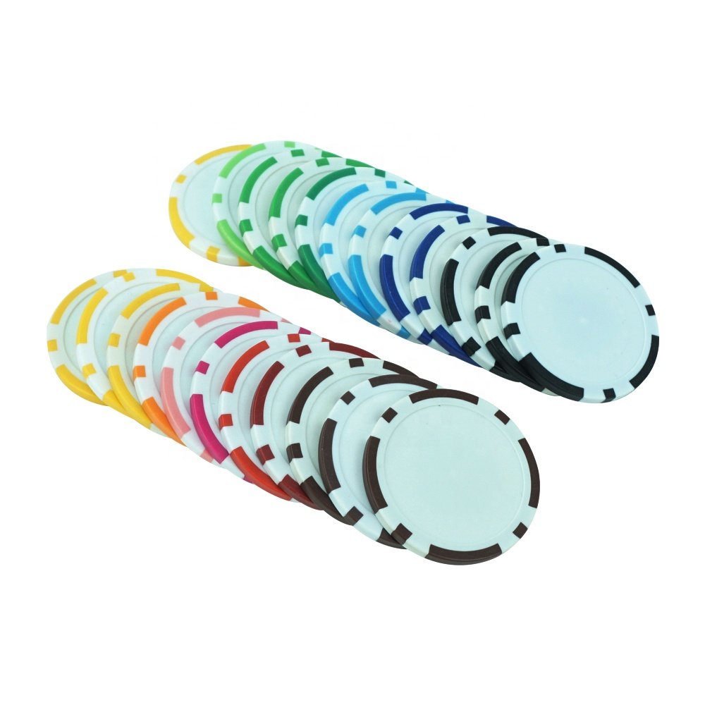 Wholesale blank 11.5g abs poker chips 40mm 8 stripe multi 12 colors chip suppliers with custom sticker for casino gambling games