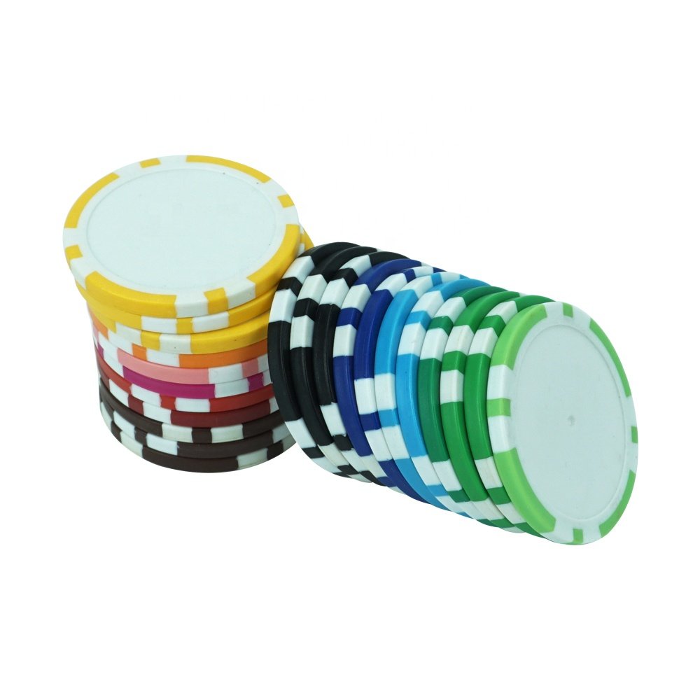 Wholesale blank 11.5g abs poker chips 40mm 8 stripe multi 12 colors chip suppliers with custom sticker for casino gambling games