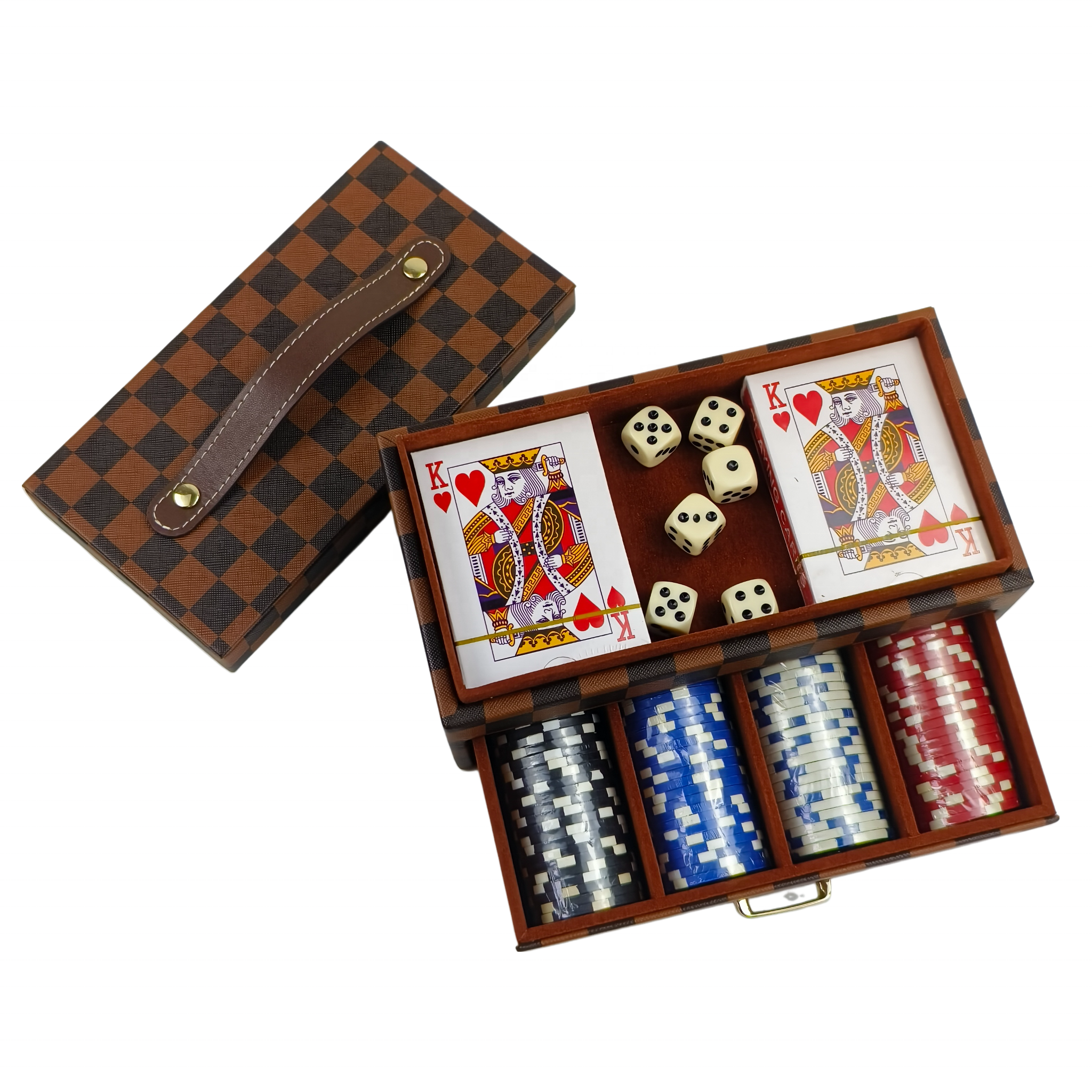 Customized ABS Classic Casino Chips 4 Colors Texas Poker Chips Set Game Metal Style Packing Dice Playing Card Set