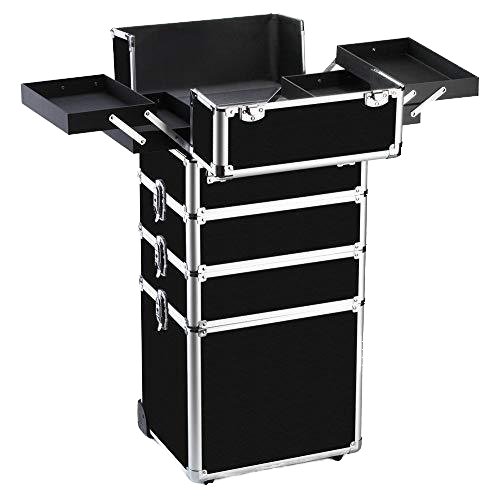 Professional New Rolling Beauty Case Trolley Cosmetic Case with 4 wheels Aluminum Cosmetic Train Case with locks
