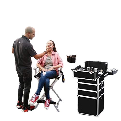 Professional New Rolling Beauty Case Trolley Cosmetic Case with 4 wheels Aluminum Cosmetic Train Case with locks
