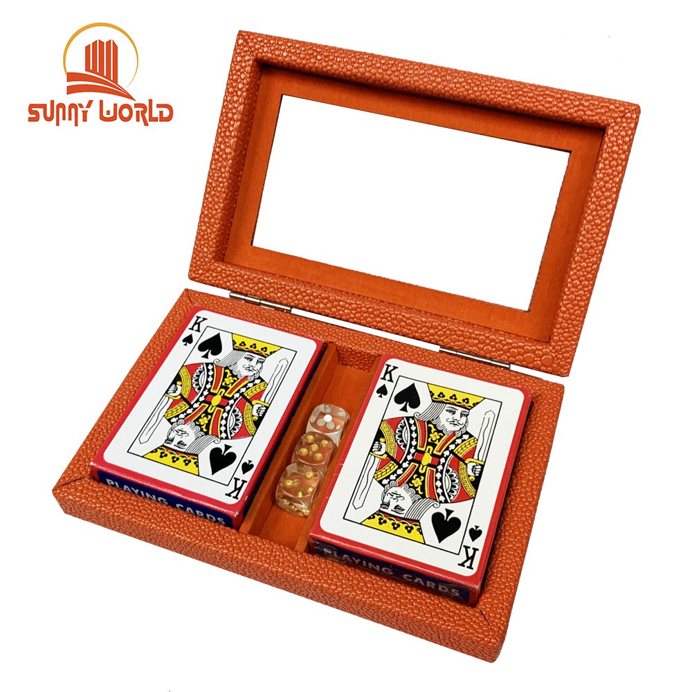 Customized leather case playing cards set poker card box with leather case