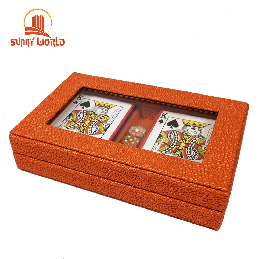 Customized leather case playing cards set poker card box with leather case