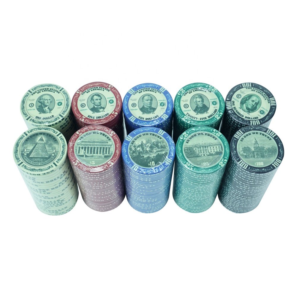 Wholesale hot sale 10g ceramic poker chips 39mm casino dollar poker chip set for cash game entertainment toy