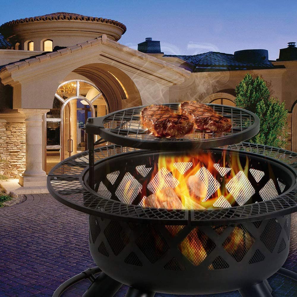 Hot sale luxury style large BBQ fire pit Outdoor wood burning fire pit with BBQ grill