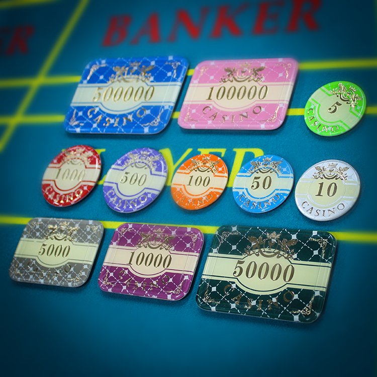 Source manufacturer three-layer acrylic band anti-counterfeiting round square poker chip Texas crystal RFID chip customized