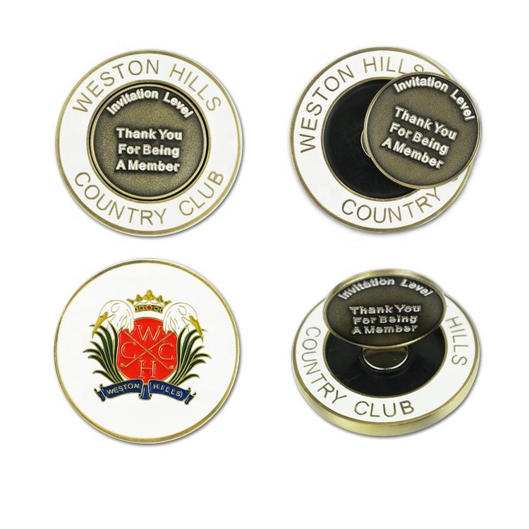 40MM 2 sided brass metal golf poker chip coin / embossed brass ball marker