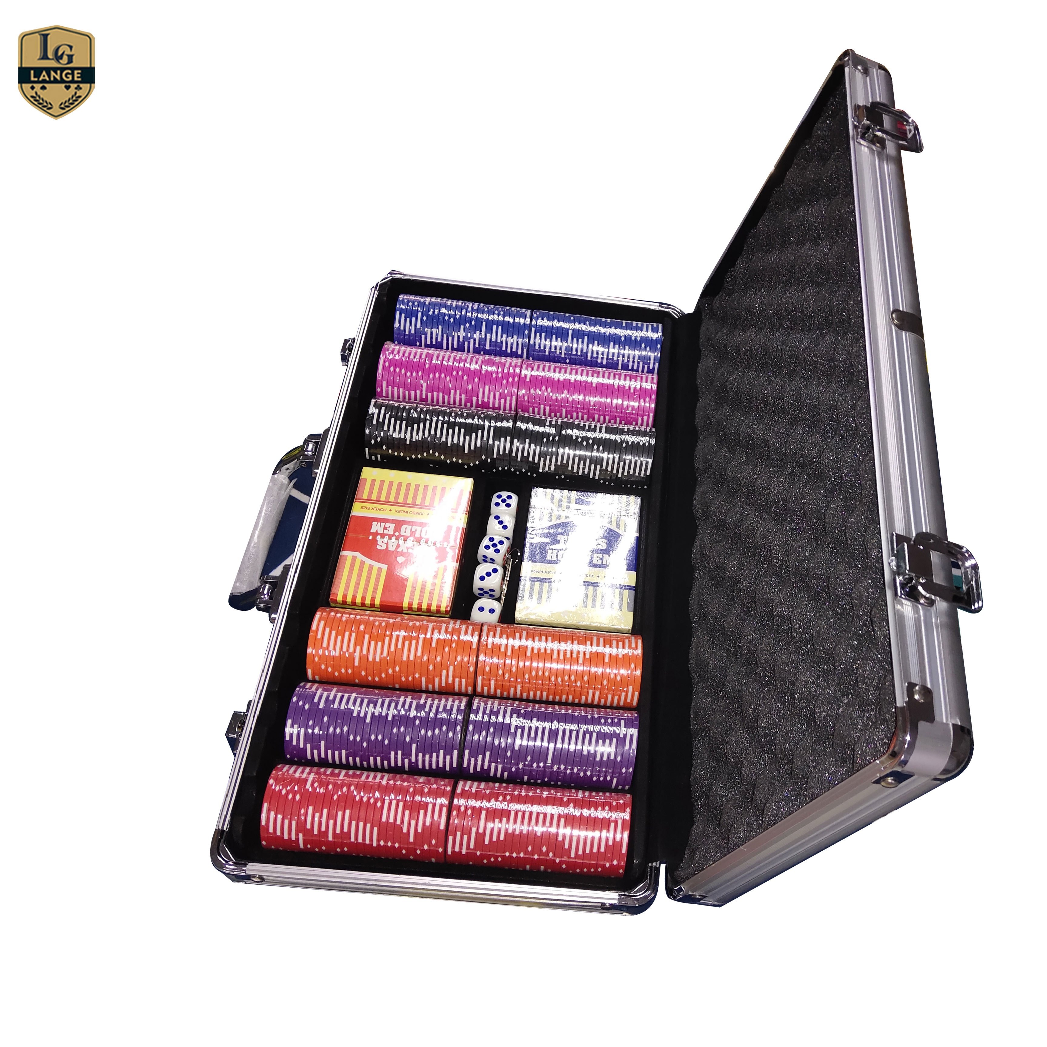 LANGE 300pc Wholesale Casino 14 gram Clay Poker Chip Set In Sliver Aluminum Case