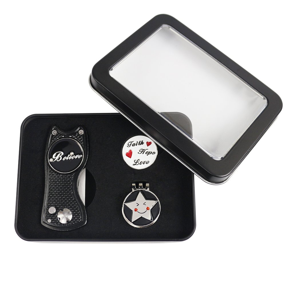 Custom Magnetic Golf Hat Clip And Golf Ball Marker Gift Box Set Packing For Club Member