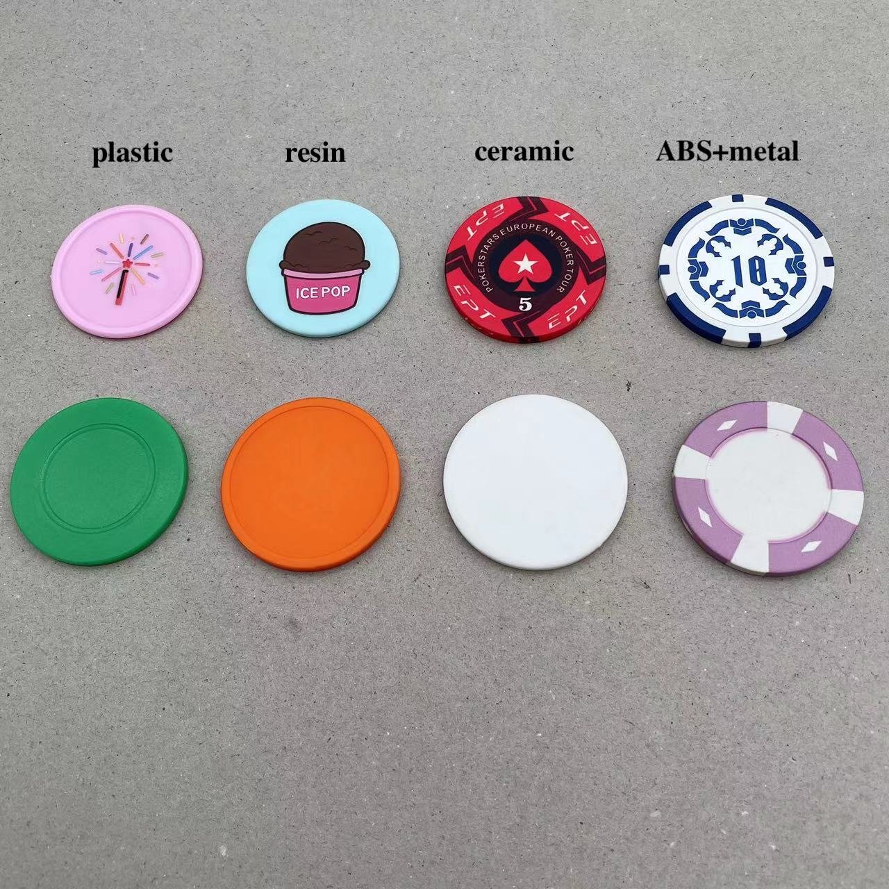 plastic poker chip custom design OEM logo style sets color iron core poker chips