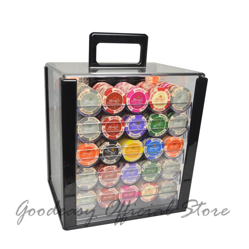 1000PCS Texas Hold'em Clay Poker Chips Set Baccarat Black Jack Metal Coins With Acrylic Box&Trays