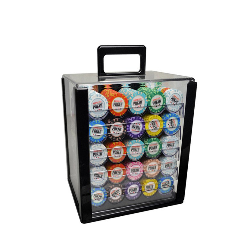 1000PCS Texas Hold'em Clay Poker Chips Set Baccarat Black Jack Metal Coins With Acrylic Box&Trays