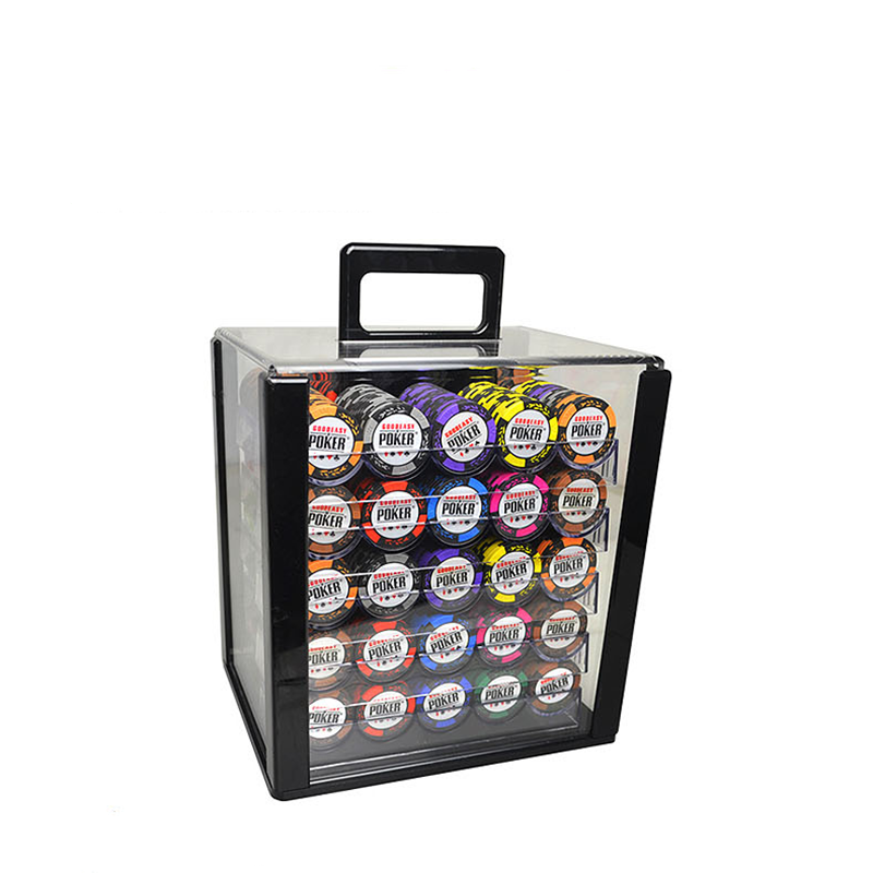 1000PCS Texas Hold'em Clay Poker Chips Set Baccarat Black Jack Metal Coins With Acrylic Box&Trays