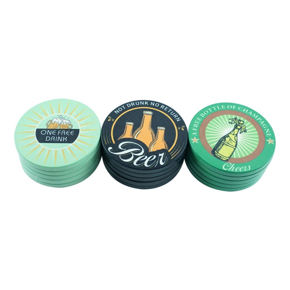Personalized custom free drink pattern 39mm tokens 10g polish ceramic play poker chips for restaurants bar poker roo