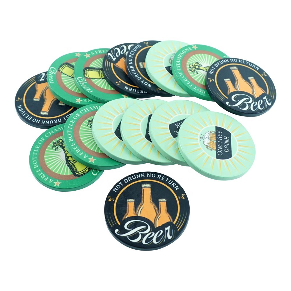 Personalized custom free drink pattern 39mm tokens 10g polish ceramic play poker chips for restaurants bar poker roo