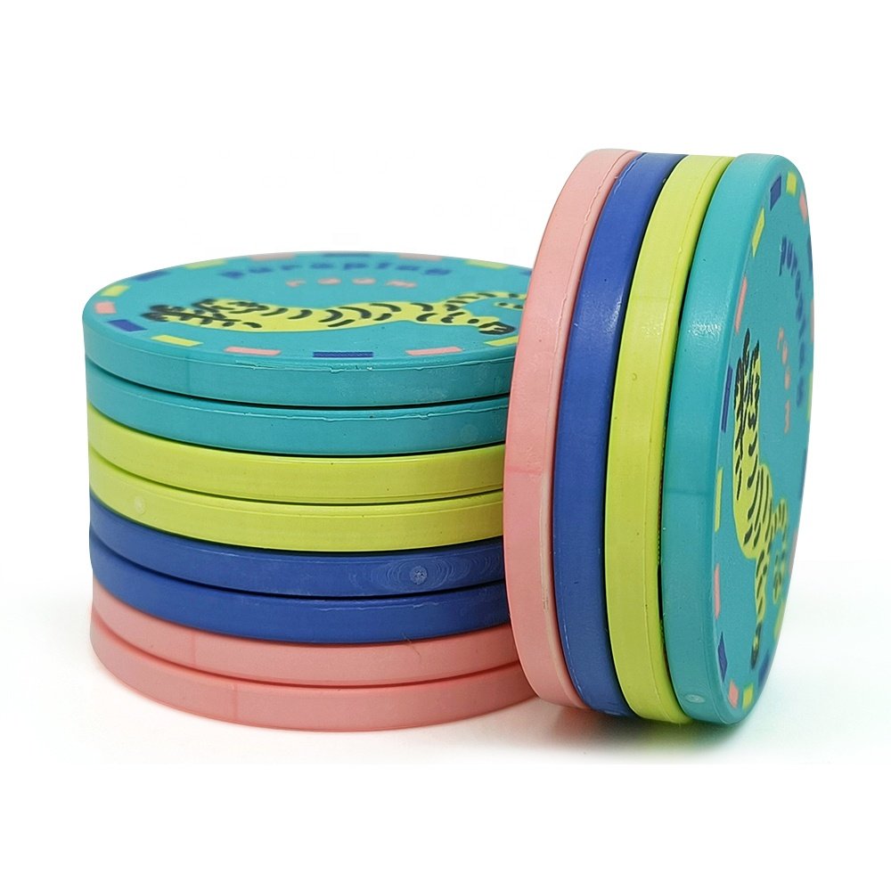 Professional 10g plain ceramic poker chips 39mm colors casino top grade with no moq Tiger logo custom for European poker tour