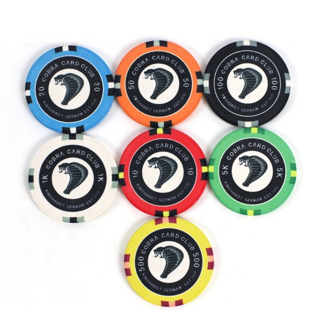 Wholesale colorful snake ceramic poker chips 10g 39mm 43 45 46 50 52 55 diameter custom logo free design for casino poker game