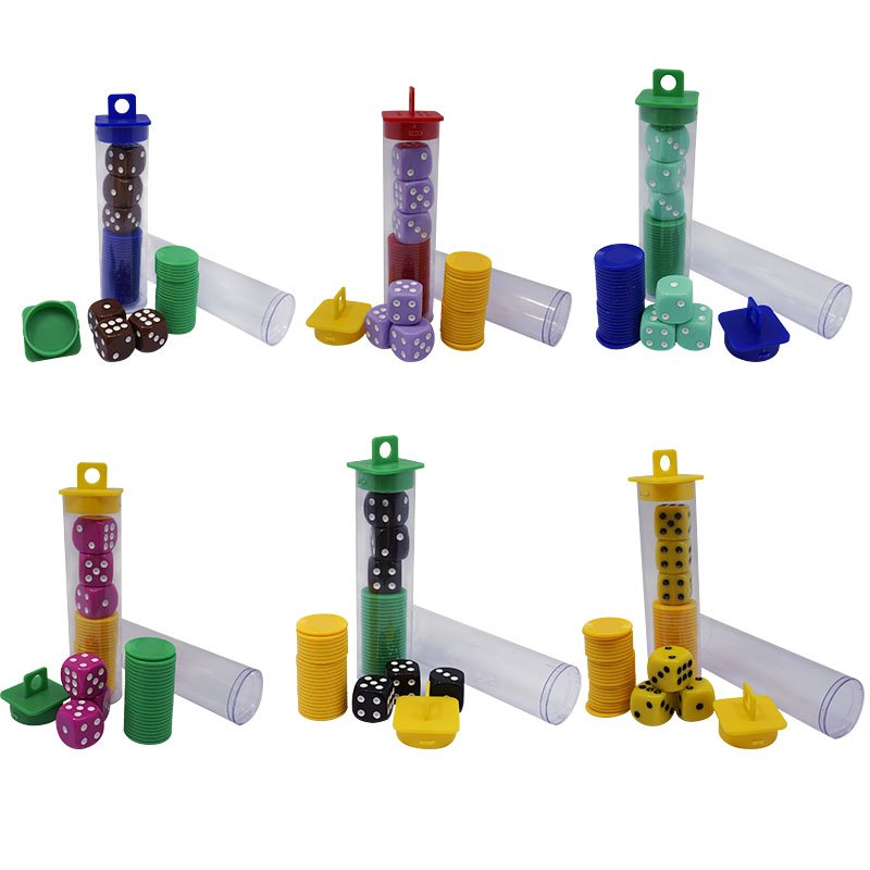 Wholesale ABS Plastic Ludo Coins with D6 Dice 16mm chip tube game set