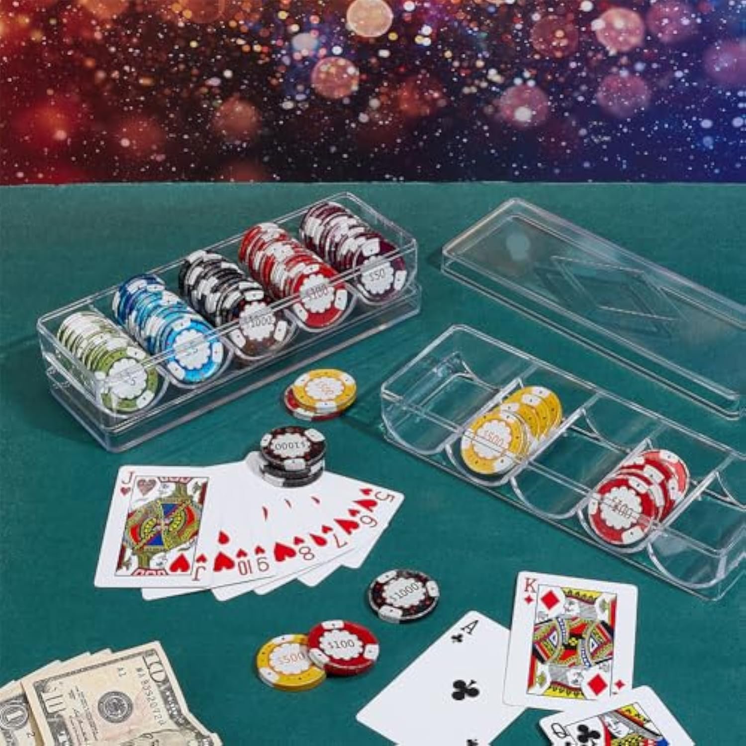 Casino Poker Room Accessories Clear Acrylic Poker Chip Tray 100pcs Capacity 39 43mm Poker Chip Organizer