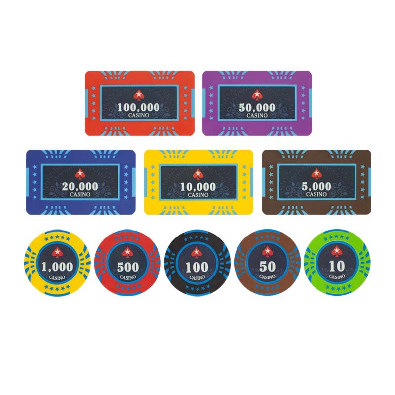 High quality luxurious clay poker chip game set five-star poker chip set round customized multi-color casino style poker set