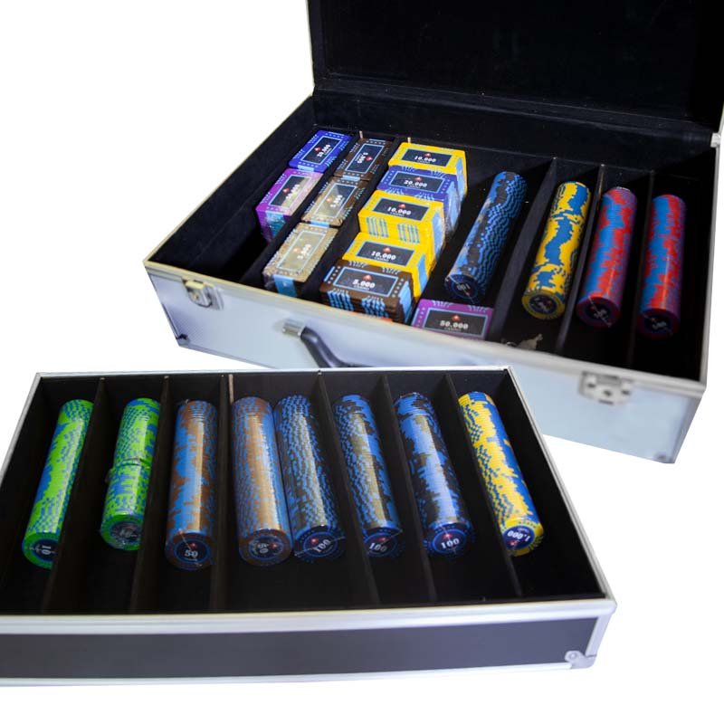 High quality luxurious clay poker chip game set five-star poker chip set round customized multi-color casino style poker set