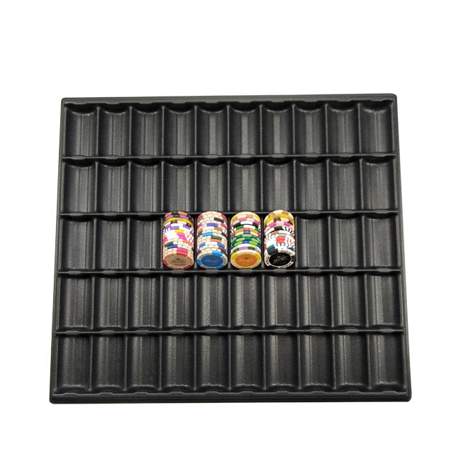 Hot sale black abs poker chip tray 50 rows plate holder 1000pcs 40mm casino ceramic clay chips tray from directly factory