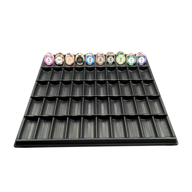 Hot sale black abs poker chip tray 50 rows plate holder 1000pcs 40mm casino ceramic clay chips tray from directly factory
