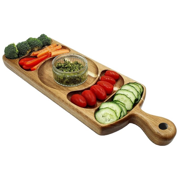 Wholesale Acacia Wood Chip and Dip Serving Set with Handles,Serving Platters for Snacks,Appetizers,Charcuterie,Candy,Food,Fruits