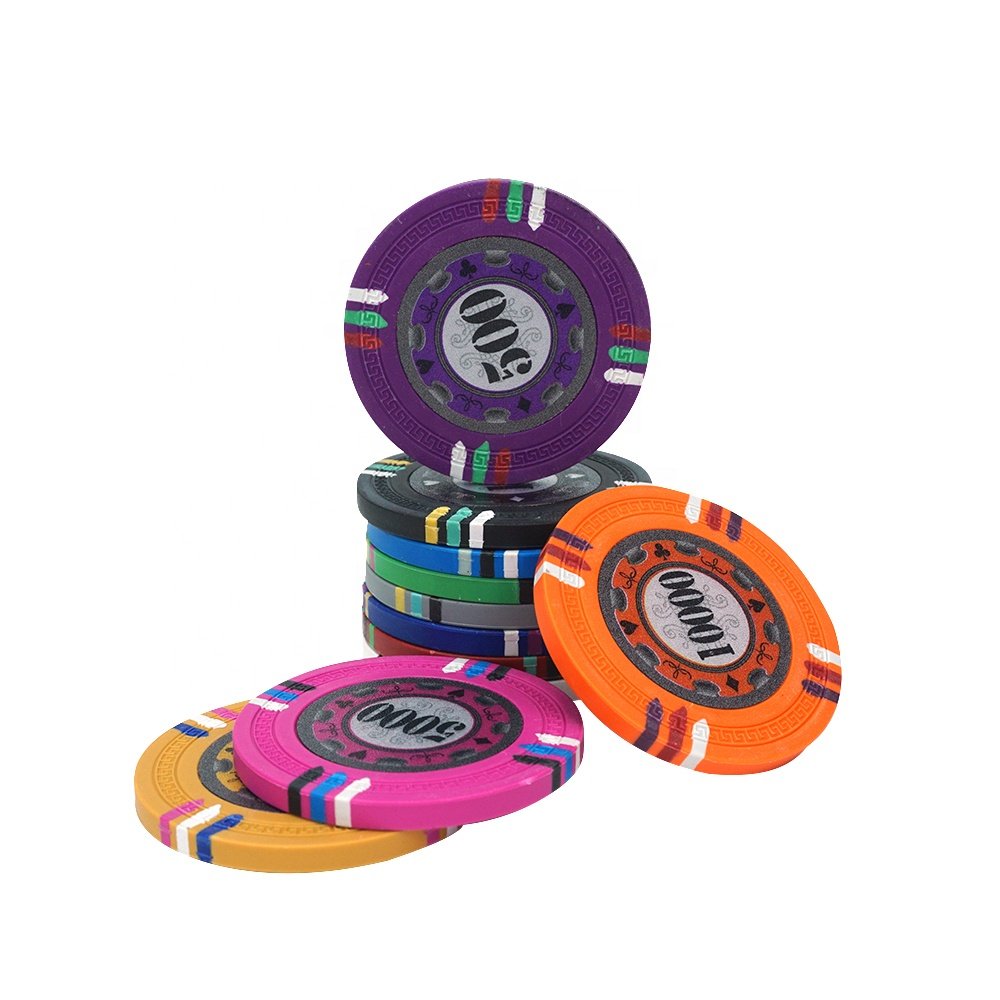 12 stripe clay poker chips 40mm compression molded multi colors chip with custom logo denomination sticker for casino grade game