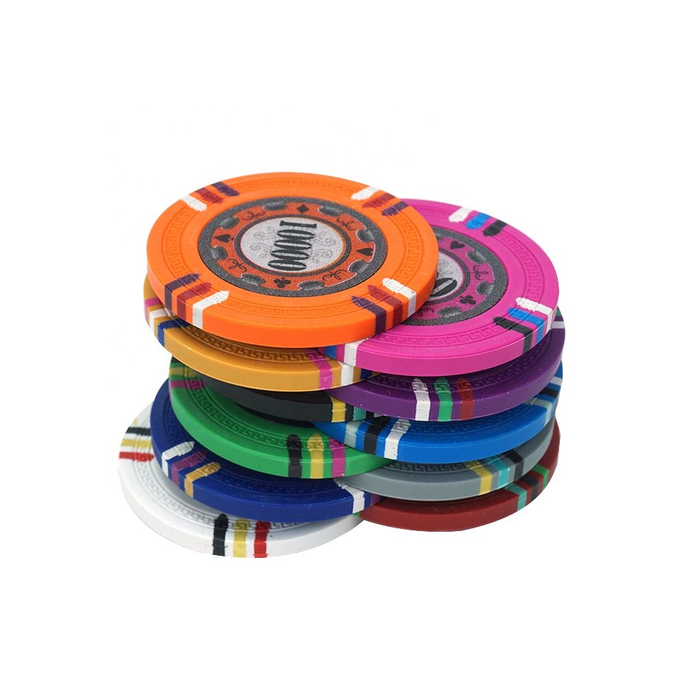 12 stripe clay poker chips 40mm compression molded multi colors chip with custom logo denomination sticker for casino grade game