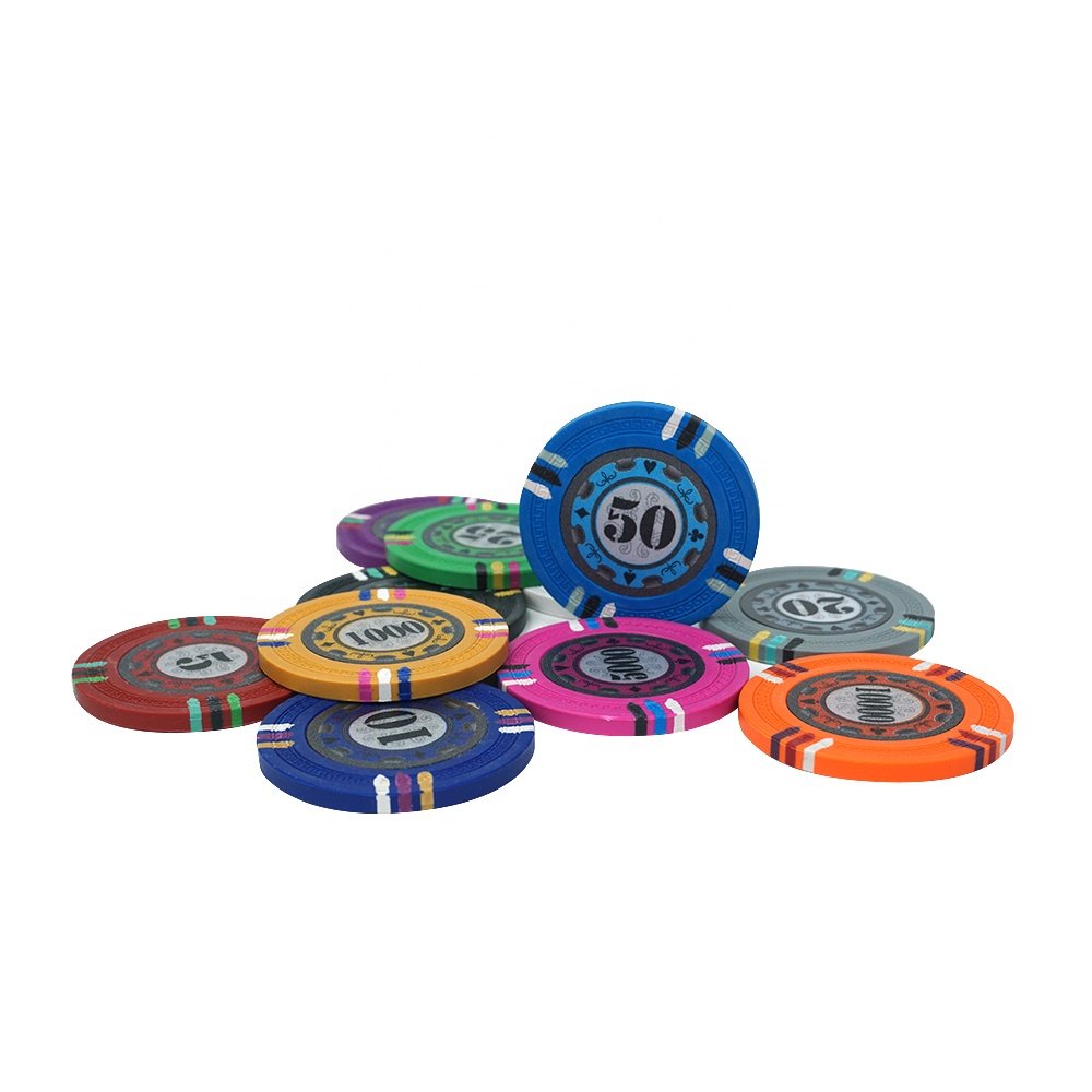 12 stripe clay poker chips 40mm compression molded multi colors chip with custom logo denomination sticker for casino grade game