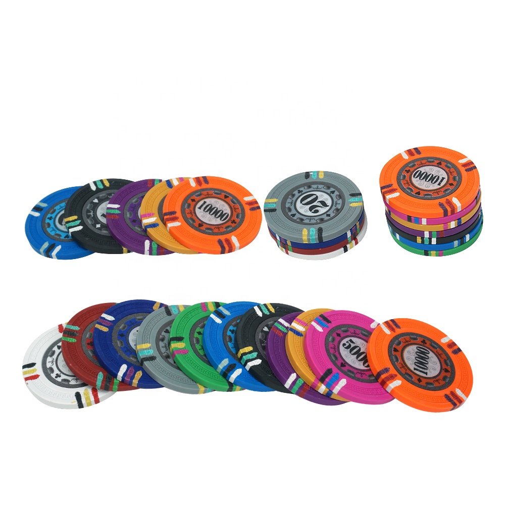 12 stripe clay poker chips 40mm compression molded multi colors chip with custom logo denomination sticker for casino grade game