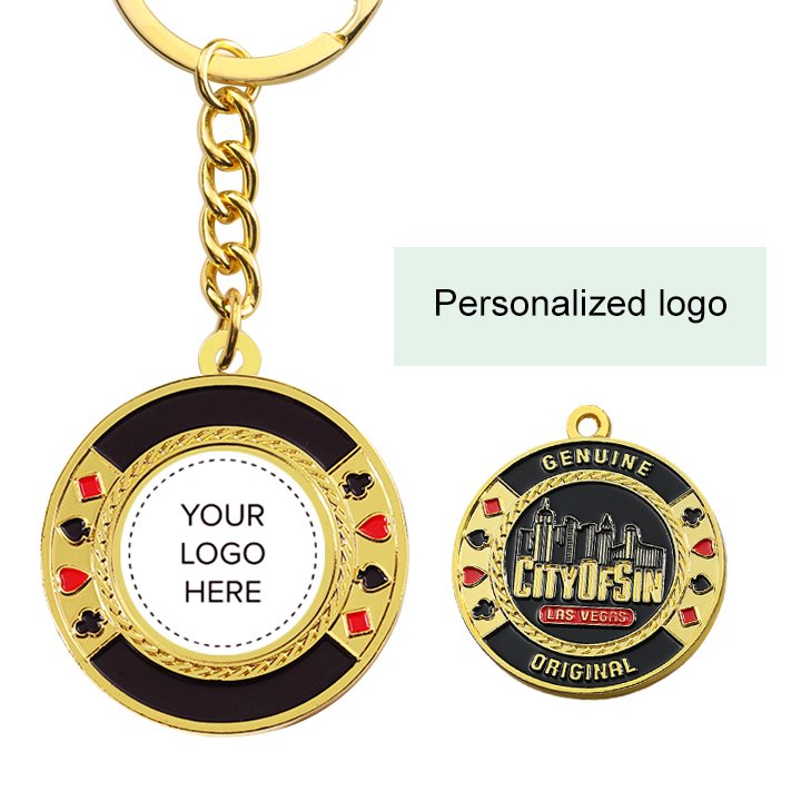 New Design Custom Promotional Advertising Keychains 2024 Round Custom Enamel Poker Chip Keychain