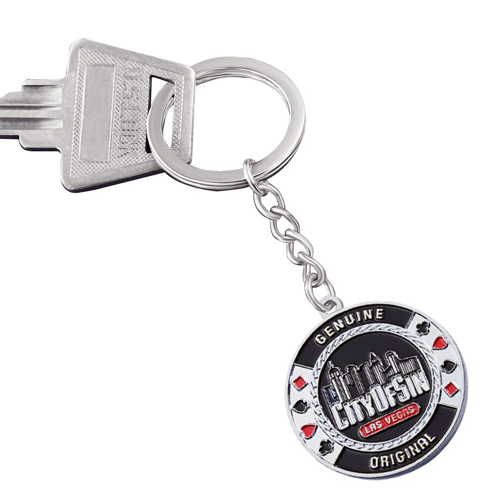 New Design Custom Promotional Advertising Keychains 2024 Round Custom Enamel Poker Chip Keychain